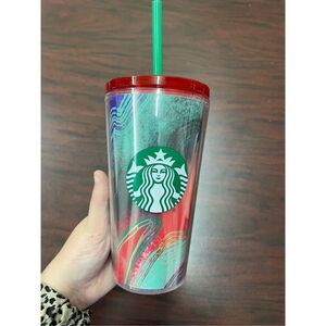 Starbucks Winter Holiday 2021 Multi-colored 16 oz Cup with Straw